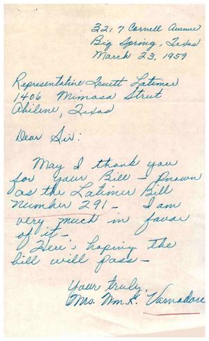 [Letter from William K. Varnadore to Truett Latimer, March 23, 1959]