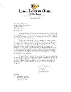 [Letter from Morris G. Cobb to Truett Latimer, April 26, 1961]