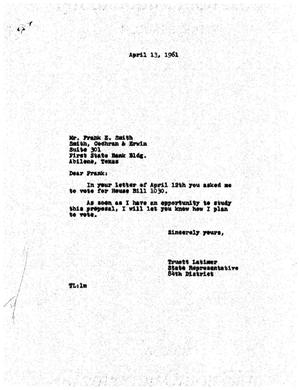 [Letter from Truett Latimer to Frank E. Smith, April 13, 1961]