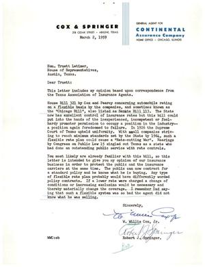 [Letter from W. Willis Cox, Jr. and Robert J. Springer to Truett Latimer, March 2, 1959]