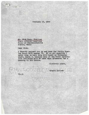 [Letter from Truett Latimer to Dick Cory, February 16, 1959]