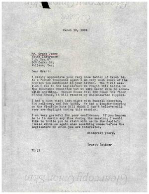 [Letter from Truett Latimer to Grant Jones, March 18, 1959]