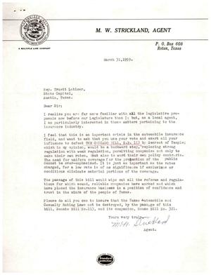 [Letter from M. W. Strickland to Truett Latimer, March 31, 1959]