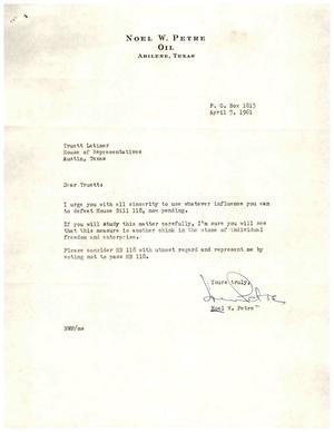 [Letter from Noel W. Petre to Truett Latimer, April 5, 1961]