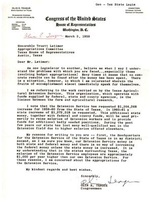 [Letter from Olin E. Teague to Truett Latimer, March 3, 1959]