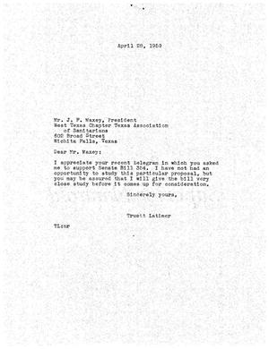 [Letter from Truett Latimer to J. F. Maxey, April 28, 1959]