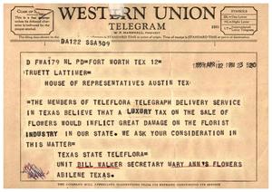 [Telegram from Bill Walker, April 12, 1959]