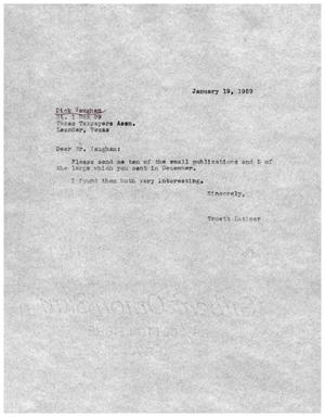 [Letter from Truett Latimer to Dick Vaughan, January 19, 1959]