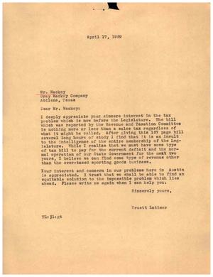 [Letter from Truett Latimer to Mackey Gray, April 17, 1959]