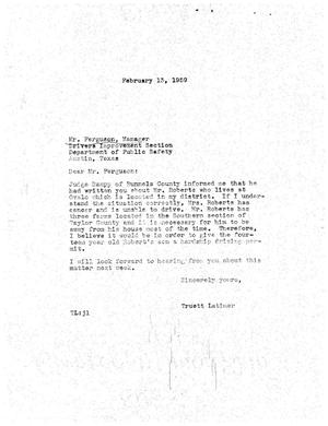 [Letter from Truett Latimer to T. G. Ferguson, February 13, 1959]