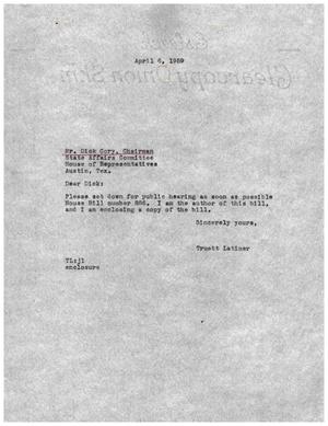 [Letter from Truett Latimer to Dick Cory, April 6, 1959]