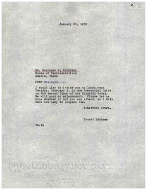 [Letter from Truett Latimer to Grainger W. Moilhany, January 29, 1959]
