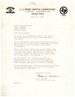 [Letter from Felton A. Hudson to Truett Latimer, March 18, 1959]