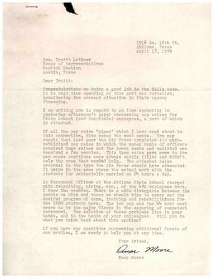 [Letter from Omar Moore to Truett Latimer, April 15, 1959]