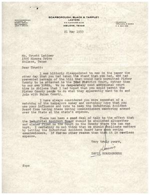 [Letter from Davis Scarborough to Truett Latimer, May 21, 1959]