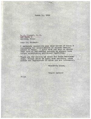 [Letter from Truett Latimer to L. J. Pickard, March 11, 1959]