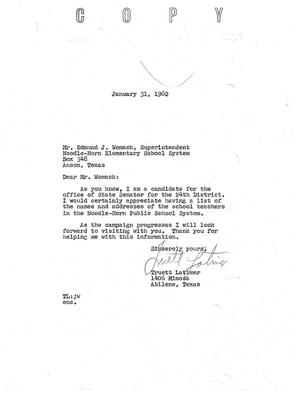 [Letter from Truett Latimer to Edmund J. Womack, January 31, 1962]