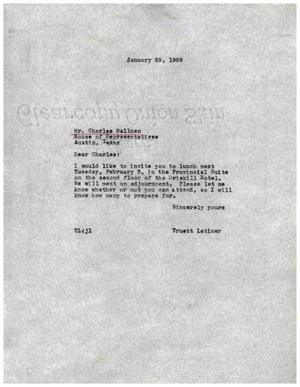 [Letter from Truett Latimer to Charles Ballman, January 29, 1959]
