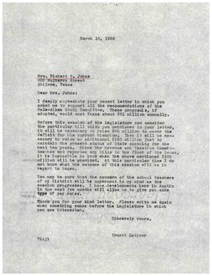 [Letter from Truett Latimer to Ricahrd B. Johns, March 10, 1959]