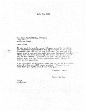 [Letter from Truett Latimer to John Crutchfield, July 30, 1959]