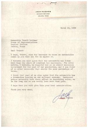 [Letter from Jack Hughes to Truett Latimer, March 19, 1959]