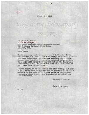 [Letter from Truett Latimer to Mark D. Gordon, March 31, 1959]
