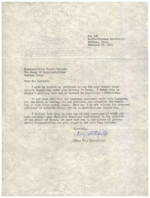[Letter from Mary Hartsfield to Truett Latimer, February 28, 1961]