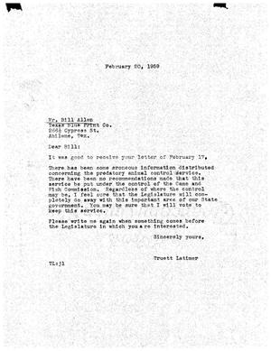 [Letter from Truett Latimer to Bill Allen, February 20, 1959]
