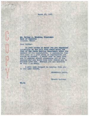 [Letter from Truett Latimer to Walter A. Woodrum, March 16, 1961]