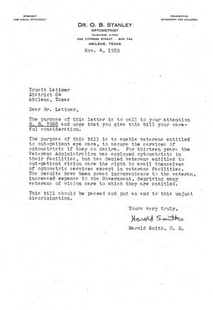 [Letter from Harold Smith to Truett Latimer, November 4, 1959]