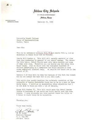 [Letter from G. E. Stowe to Truett Latimer, February 23, 1959]