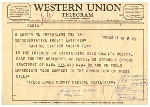 [Telegram from Taylor Jones, March 13, 1959]