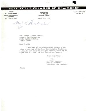 [Letter from Fred H. Husbands to Truett Latimer, March 10, 1959]