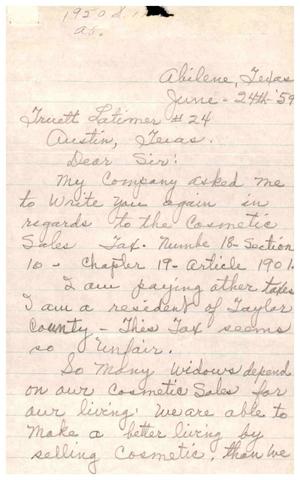[Letter from Gerturde Burns to Truett Latimer, June 24, 1959]