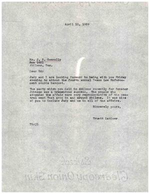[Letter from Truett Latimer to J. E. Connally, April 15, 1959]