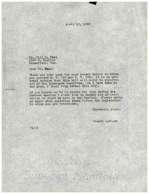 [Letter from Truett Latimer to Bill R. Neel, April 16, 1959]