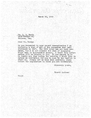 [Letter from Truett Latimer to L. G. Neely, March 25, 1959]