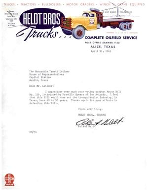 [Letter from Roland Heldt to Truett Latimer, April 21, 1961]