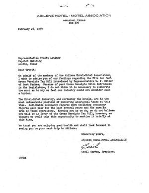 [Letter from Cecil Warren to Truett Latimer, February 26, 1959]