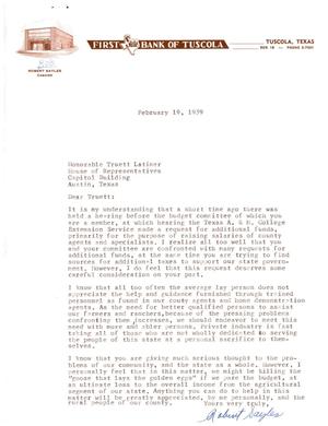 [Letter from Robert Sayles to Truett Latimer, February 19, 1959]