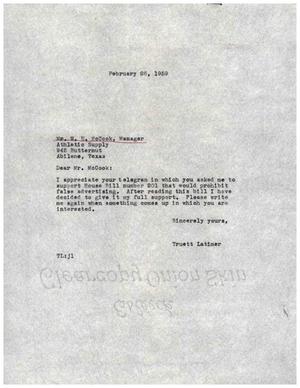 [Letter from Truett Latimer to W. E. McCook, February 26, 1959]