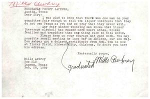 Primary view of [Letter from Mills Aubrey to Truett Latimer, February 28, 1959]