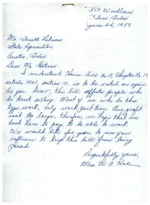 [Letter from W. A. Hale to Truett Latimer, June 24, 1959]