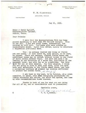 [Letter from T. N. Carswell to David Ratliff, May 21, 1959]