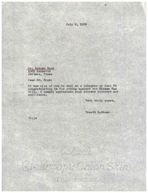 [Letter from Truett Latimer to Herman Snow, July 9, 1959]