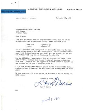 [Letter from Don H. Morris to Truett Latimer, September 18, 1961]