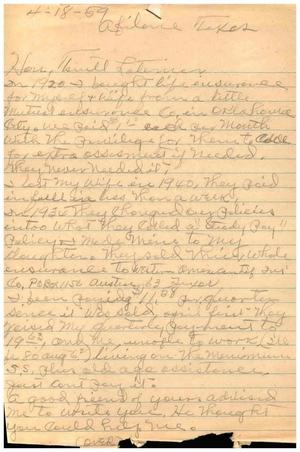 [Letter from George Ratliff to Truett Latimer, April 18, 1959]