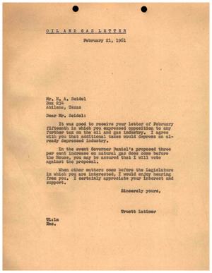 [Letter from Truett Latimer to H. A. Seidel, February 21, 1961]