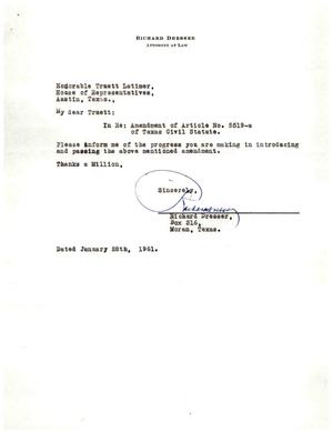 [Letter from Richard Dresser to Truett Latimer, January 28th, 1961]