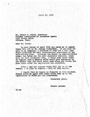 [Letter from Truett Latimer to Robert G. White, April 20, 1961]